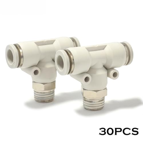 Conectores neumáticos tipo T PB10-02 de clavija rápida con camiseta roscada, pack de 30 3