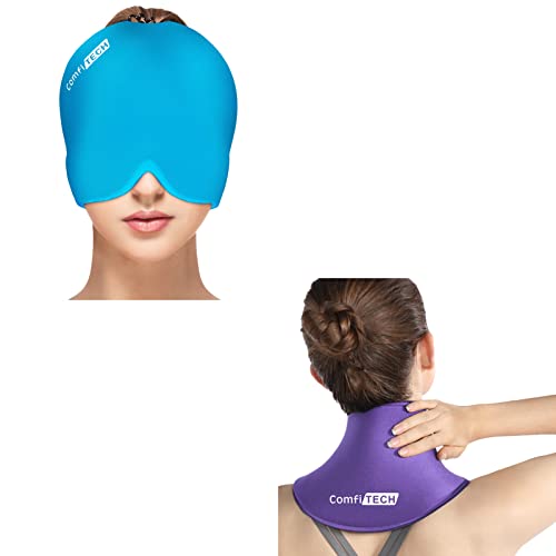 Comfitech Headache Relief Hat Migraine Cap Azure & Neck Ice Pack Purple #TOP9