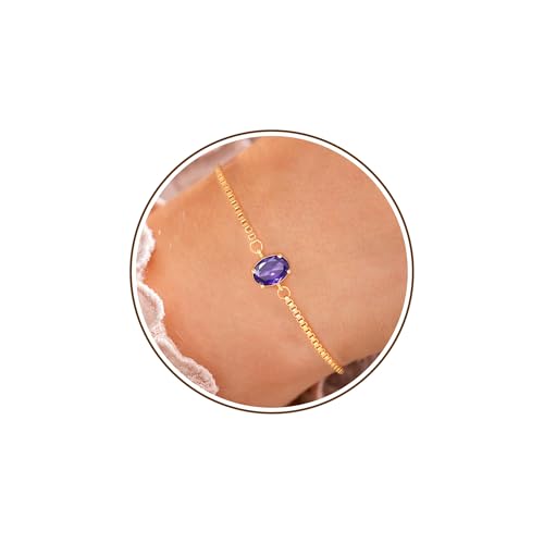 Image of Butterfly Birthstone Bracelets for Women Teen Gifts 14K Gold Plated Butterfly Oval 1-12 Birthstone Bracelet Jewelry Christmas Valentines Day Birthday Gifts for Teens