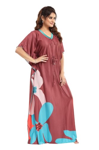 Image of Kaftan Printed Cotton Maxi Dress /Nighty /Nightdress for Ladies /Girls /Women | Free Size
