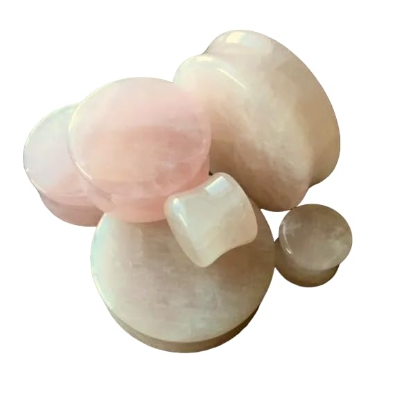 PAIR of Rose Quartz Organic Stone Plugs Gauges - up to 38mm available!