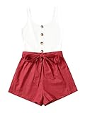 SOLY HUX Women's Summer Sleeveless Striped Belted Tank Romper Short Jumpsuit White Red M