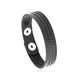 Fusamk Fashion Simple Sewing Thread Pattern Leather Cuff Bracelet(Black)