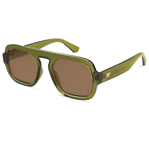 Image of VANLINKER Retro Square Aviator Sunglasses for Women Men 70s Vintage Style Trendy Flat Top Rectangle Sun Glasses VL9826