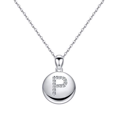 Turandoss Disc P Initial Necklace for Girls, Disc Pendant Letter Necklace 14K White Gold Necklaces Personalized CZ Alphabet P Initial Necklace for Girls