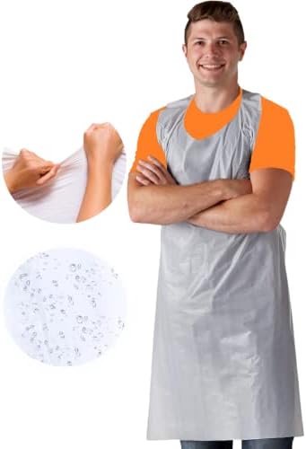 Plastic Disposable Aprons 100 pack - 28 X 46 inches - Large White Disposable Aprons for Commercial or Household Use - Poly Aprons Throw Away for Hair Salon - Spa - Arts and Crafts - Cooking