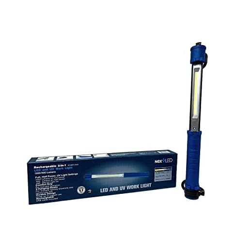 NextLED NT-2061A-10UV Rechargeable Portable COB LED and UV Work Light, 1000 Lumen, Cordless Drop Light with 360 Degree Swivel Hooks. 3 Brightness Modes, 4000 mAh Li-ion Battery. USB-C Cable Included