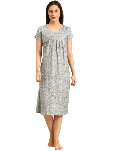 Image of Rupa Jon Aishwarya Women Short Printed Nighty in Premium Cotton Blend Fabric, Midi Length, Night Dress, Three-Fourth Length for Comfortable Everyday Wear