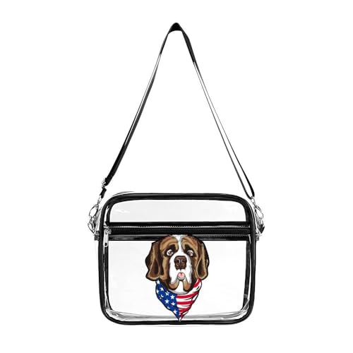 Niapessel Clear Bag for Stadium Events, Clear Crossbody Bag Stadium Approved, Clear Purse Crossbody, Saint Bernard Dog Head Print Shoulder Bag for Work Travel Workout Concert Sports Events, Saint