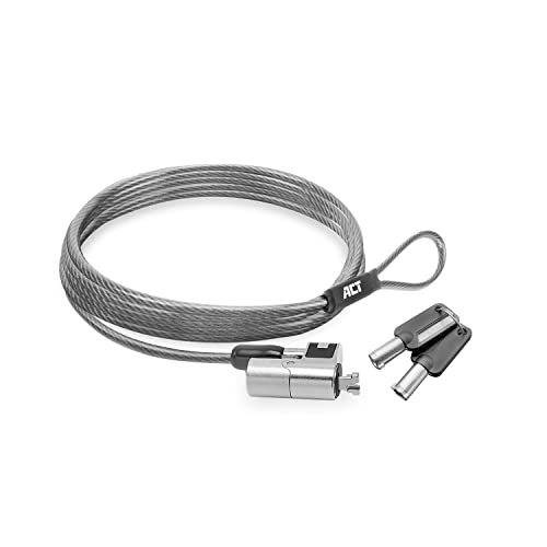 ACT Laptop Schloss Sicherheitskabel 2m, Keyed Cable, Nano Slot Notebook Schloss, Schwenkbarer Schlosskopf, Laptopschloss HP, Tragbares Anti-Diebstahl Kabel - AC9030