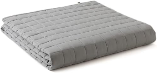 YnM 15lbs Weighted Blanket for Adults, Cotton Heavy Bed Throw Blanket with Cooling Glass Beads for All Season Use, Ideal for One Person of 140lbs (60x80 Inches, Queen Bed, Light Grey)