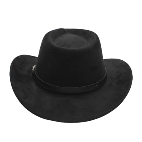 Image of LIDHAY Cowboy Hat for Women Men Felt Wide Brim Cowgirl Hat Western Suede Hats for Cowboys and Cowgirls with Belt Buckle
