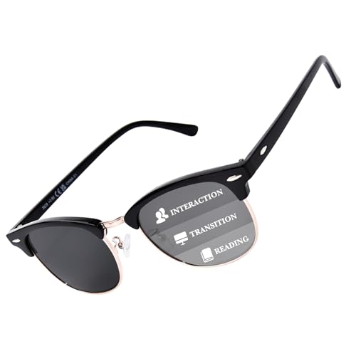 OPTOFENDY Progressive Reading Sunglasses for Women Men Half Frame Multifocus Sun Readers with UV Protection Black 1.5x