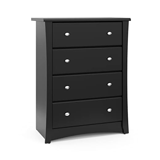 Storkcraft Crescent 4 Drawer Chest (Black) – GREENGUARD Gold Certified, Dresser For Nursery, 4 Drawer Dresser, Kids Dresser, Nursery Dresser Drawer Organizer, Chest of Drawers