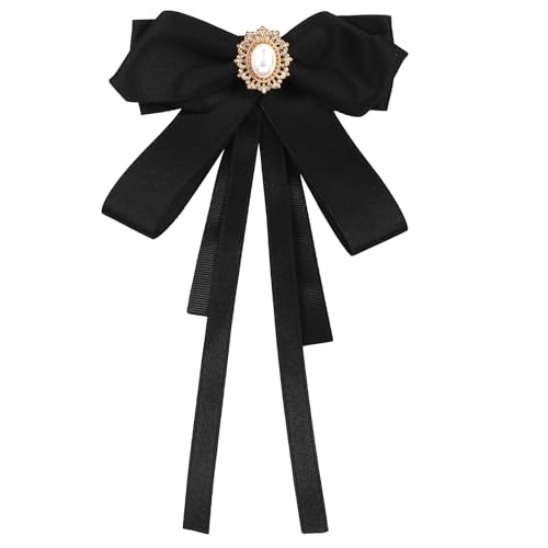 Black Tie for Women Bow Ties Adjustable Black Bowtie Clip on Bow Ties Pre Tied Bowtie Ribbon Rhinestone Tie for Shirt Girl Ladies Party Daily Cosplay School Uniform Collared Blouse Shirt Dress