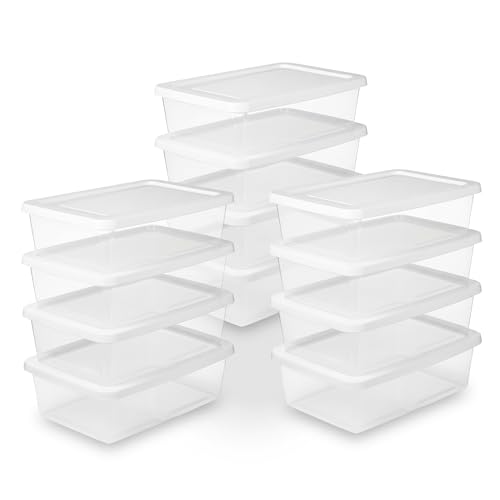 Image of Sterilite Storage Box Stackable Tote, White, 12 Quart, 12 Pack