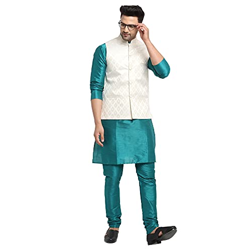 Image of SAIFOO Men's Kurta Pyjama & Printed Nehru Jacket Set.