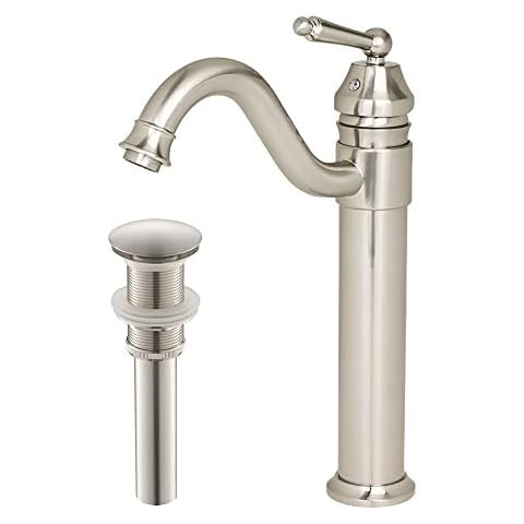 Yodel Vessel Sink Faucet Brushed Nickel with Pop Up Drain Without Overflow Combo Tall Bathroom faucets for Sink 1 Hole Single Handle Vanity Faucet Bath Lead-Free Cover