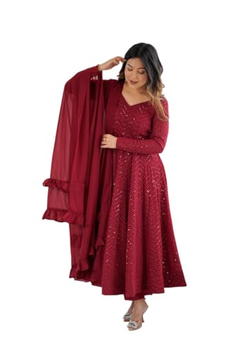 Image of Women's Heavy Faux Georgette Embroidery Work Anarkali and Set Beautiful Dupatta Traditional for Women Any Occasion Lehenga choli