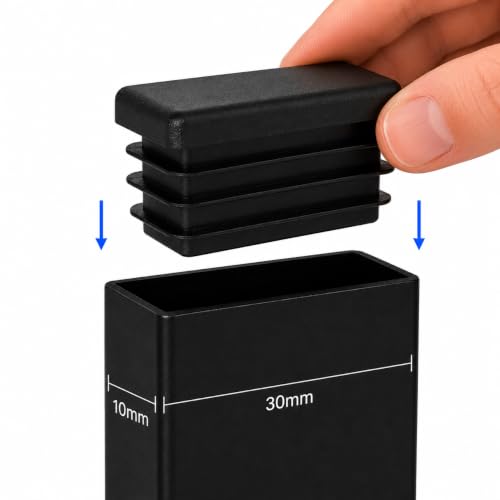 Image of (Pack of 40) Rectangular Plastic Plugs 25 /64 inch x 1-3 /16 inch (10 x 30 mm), Matt Tube Inserts, Fence Post Caps, Jet Black RAL 9005