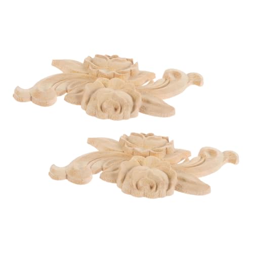 ARTIBETTER 2個 実木製彫刻ローズアップリケ 家具装飾用未塗装木彫りデカール 温かみのある木目と繊細な薔薇デザイン 可能な手彫り装飾品 キャ