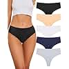 voenxe Seamless Women Underwear Thongs,High Waisted No Show Ladies Panties,Woman Invisible Breathable Thong,Comfortable Hi Rise Cut Gym Workout Undies,5 Pack Basics