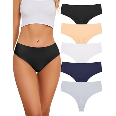 voenxe Seamless Women Underwear Thongs,High Waisted Cut No Show Ladies Panties,Breathable Comfortable Brief,Invisible Woman Hi Rise No Panty Line Underpant Undies,5-Pack Basics Cover