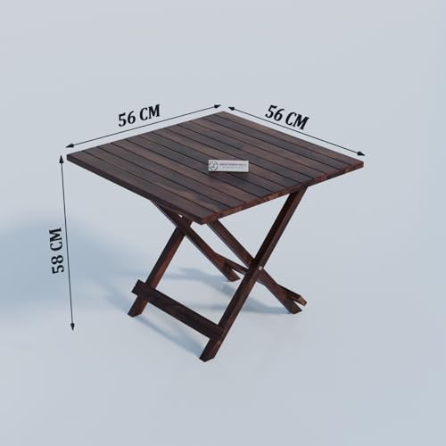 Image of Jangid Handicraft Patio Folding /Foldable Coffee Table for Garden, Outdoor & Balcony, Square, Solid Wood Sheesham, Walnut Finish