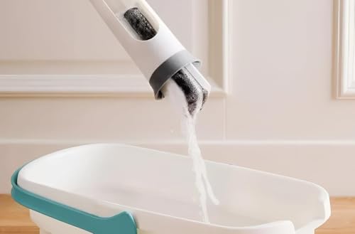 Image of Flat Mop and Bucket Set with Microfiber Pads, Self-Wringing Floor Cleaning System with Adjustable Handle, Hands-Free Cleaning Mop for Home Kitchen Bathroom (Magic Cotton Twist MOP)