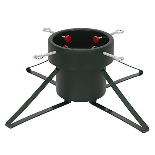 ECD Germany Suporte de metal para árvores de Natal de até 200 cm de altura base com bandeja de água e 4 parafusos de bloqueio verde escuro em forma de estrela instalação rápida e simples