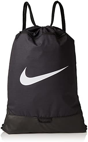 Nike Brasilia Training Gymsack, Drawstring Backpack with Zipper Pocket and Reinforced Bottom, Black/Black/White