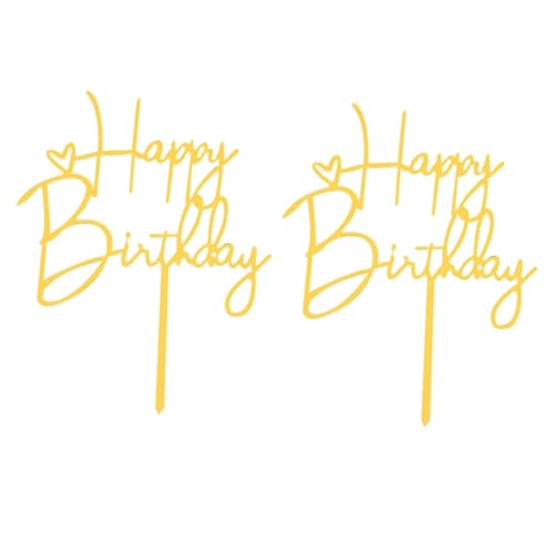 MUNZE 2Pcs Topper Cake Cumpleaños, Adorno Para Tarta, Happy Birthday Cake Topper, Decoración Acrílica Feliz Cumpleaños (Dorado).