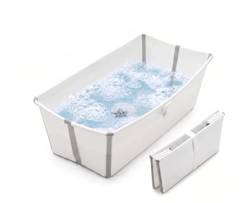 Stokke Flexi Bath X-Large Baby Bathtub, White Grey - 31.5 x 15.7 x 9.4 in - Best for Infants & Toddlers - Lightweight, Foldable & Easy to Store - Convenient to Use at Home or Traveling