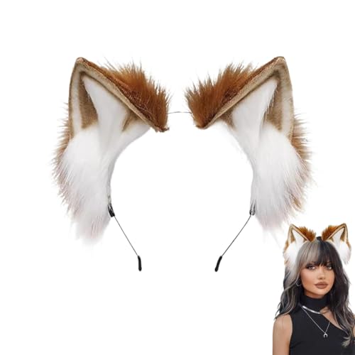 Dinghaole Serre-tête Avec Oreilles De Chat En Fourrure – Joli Serre-tête Avec Oreilles De Loup Et Renard, Convient Pour Les Festivals, Les Jeux De Rôle Et...