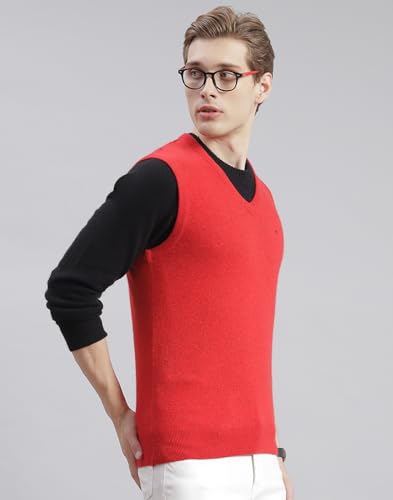 Image of Monte Carlo Off White Solid V Neck Sweater | Warm Woolen Pullover for Men | Soft Comfortable Knitted Winter Wear Sweater for Men's