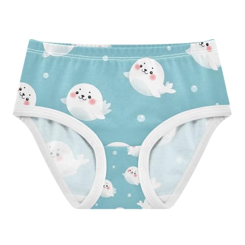 Cute Cartoon Seals Blue Undies for Toddler Girls, Girls Briefs, 2T–8 Years