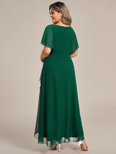 Image of Ever-Pretty Plus Women's V Neck Applique Plus Size Wedding Guest Dress Applique Short Sleeves Maxi Foraml Dresses