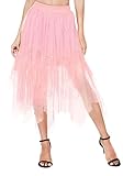 Urban CoCo Women's A-Line Mesh Tutu Skirt Fluffy Layered Tulle Midi Long Skirts with Elastic Waist (M, Series 2-Pink)