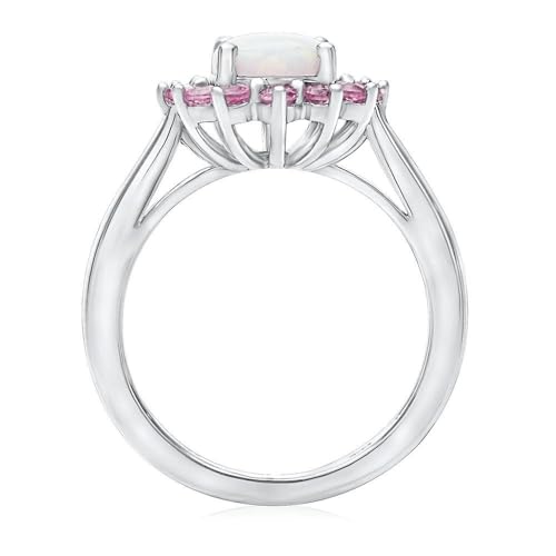 3 CT Oval Cut Lab Created Opal & Lab Created Diamond Halo Anniversary Ring 14K White Gold Finish2