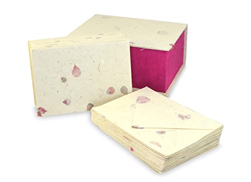 Nepali Lokta Handmade Greeting Card Box Set (25 cards) with Bougainvillea Petals
