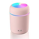 Humidificador - Mini Humidificador con Alimentación USB e inalámbrico - Difusor de aromas con función aromaterapia, silencioso - Función luz de nocturna y apagado automático (Rosa)