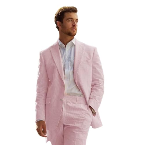SPTALLFITJSV Pink Striped Suits for Men 2 Piece Two Button Single Breasted Fashion Plus Size Men's Suits Summer Wedding Prom Pinstriped Suit for Men Customized Groomsmen Casual Size 3XL