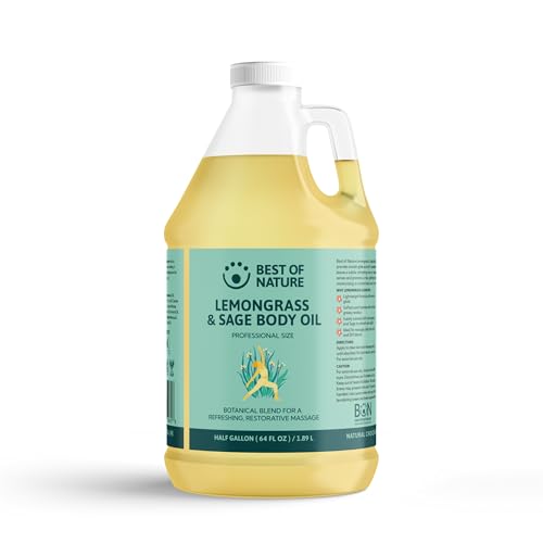 Best of Nature Lemongrass and Sage Massage Oil Blend - Non-Greasy Aromatherapy Massage Oil for Body Skin & Face Crafted with Pure Essential Oils Half Gallon (64 fl oz)