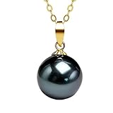 USIGONG Authentique Tahiti Nanhai aquaculture Paon Vert Noir Perle AAA, 8-8.5mm, 11.5-12mm, 16mm Perle Noire Sydney Collier Pendentif Femme, 8.0-8.5mm, Argent sterling, Perle de nacre