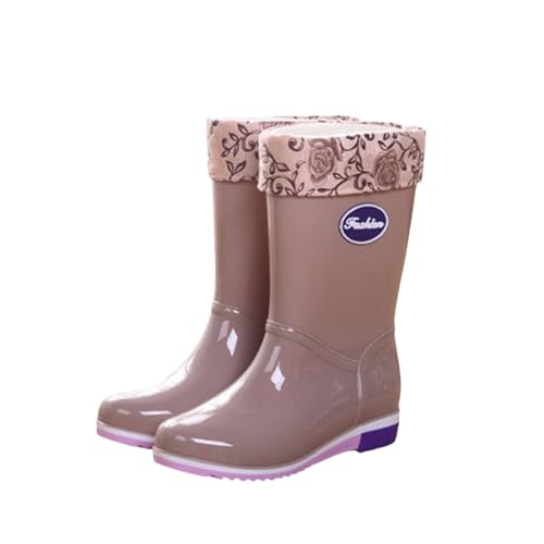 ofeirhz Botas de agua para mujer con forro cálido a media pantorrilla, suela de agarre resistente al agua, botas de lluvia de goma fáciles de limpiar, mayor durabilidad para un ajuste más ancho de la