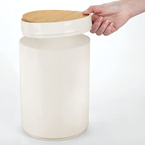 Image of mDesign Plastic Round Trash Can Small Wastebasket - Garbage Bin Container with Swing-Close Lid - Bathroom Garbage Basket - Holds Waste, Recycling - 1.3 Gallon - Basa Collection - Cream /Beige /Natural