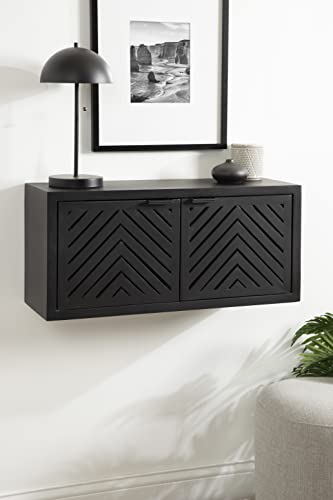 Image of Kate and Laurel Mezzeta Decorative 2-Door Wall Cabinet, 30 x 10 x 14, Black, Decorative Modern Storage Cabinet with Doors