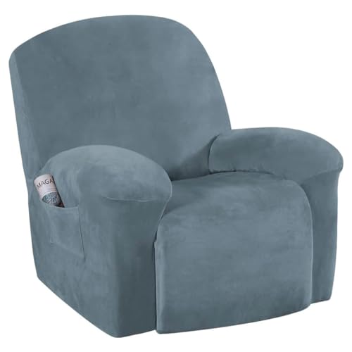 BellaHills Velvet Plush Couch Cover for Recliner Couch Stretch Sofa Slipcover Featuring Plush Soft & Comfortable Fabric, Slip Resistant, Form Fit Stretch Furniture Protector (Recliner, Stone Blue)