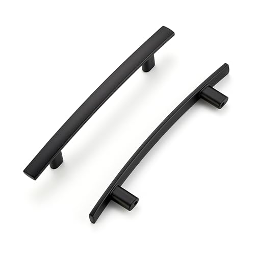 Image of Ravinte 5 Pack Cabinet Handles Matte Black Cabinet Pulls Kitchen Cabinet Handles,Curved Drawer Pulls in 6-1 /4 Inch Length with 4 Inch Hole Center Arch Kitchen Cabinet Hardware
