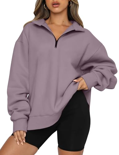 Image of Trendy Queen Women's Oversized Sweatshirts Half Quarter Zip Fleece Sweaters | Soft Cozy Zip Pullover, Comfort Warm Sweaters for Fall Winter, Fashion Mock Neck Outfits